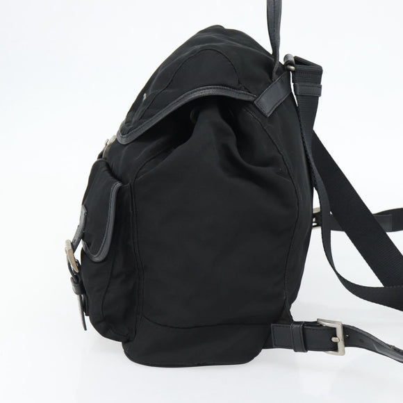 PRADA Rugzak Nylon Zwart Zilver Auth 180665A