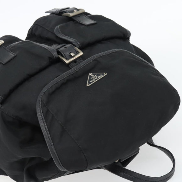 PRADA Rugzak Nylon Zwart Zilver Auth 180665A