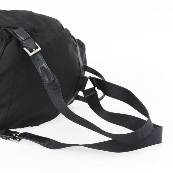 PRADA Rugzak Nylon Zwart Zilver Auth 180665A