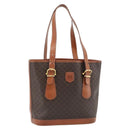 CELINE Macadam Canvas Tote Bag PVC Leather Brown Gold Auth 180666-1
