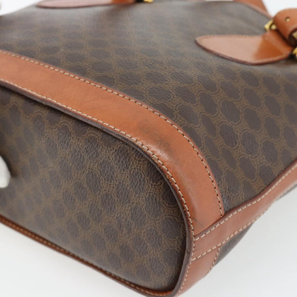 CELINE Macadam Canvas Tote Bag PVC Leather Brown Gold Auth 180666