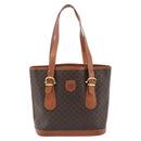 CELINE Macadam Canvas Tote Bag PVC Leather Brown Gold Auth 180666-2