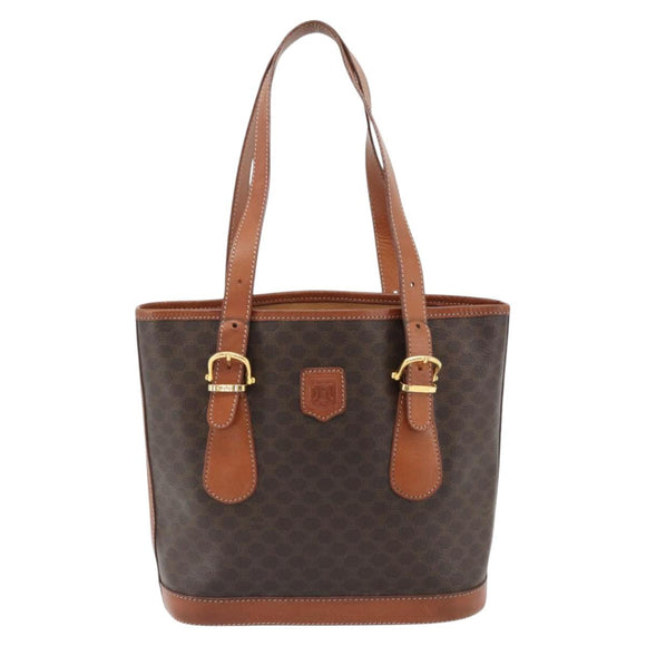 CELINE Macadam Canvas Tote Bag PVC Leather Brown Gold Auth 180666