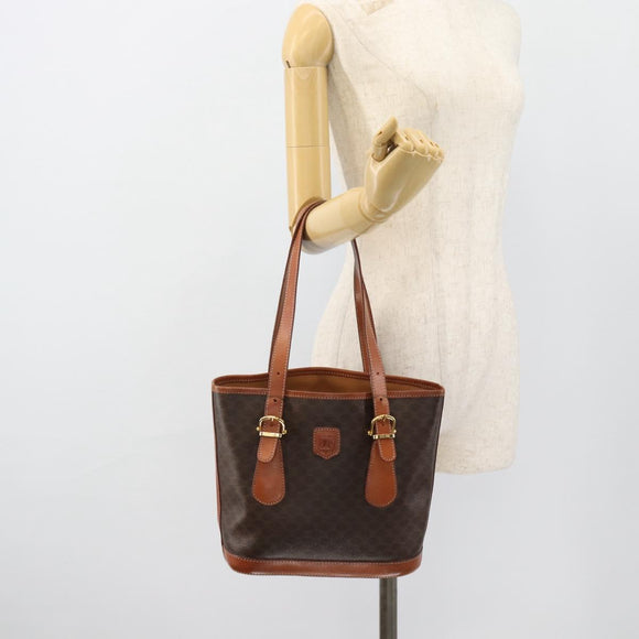 CELINE Macadam Canvas Tote Bag PVC Leather Brown Gold Auth 180666