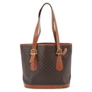 CELINE Macadam Canvas Tote Bag PVC Leather Brown Gold Auth 180666-3