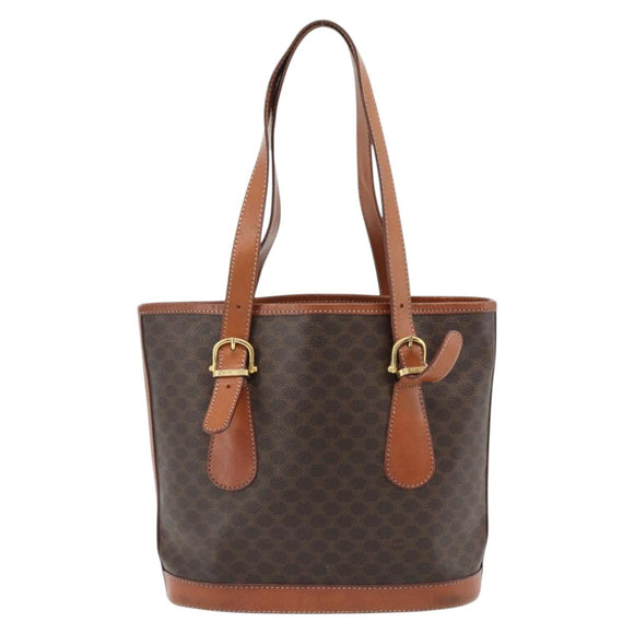 CELINE Macadam Canvas Tote Bag PVC Leather Brown Gold Auth 180666