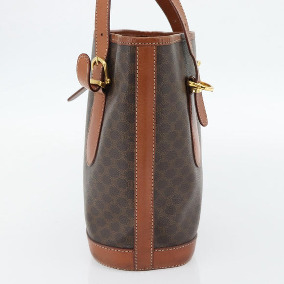 CELINE Macadam Canvas Tote Bag PVC Leather Brown Gold Auth 180666