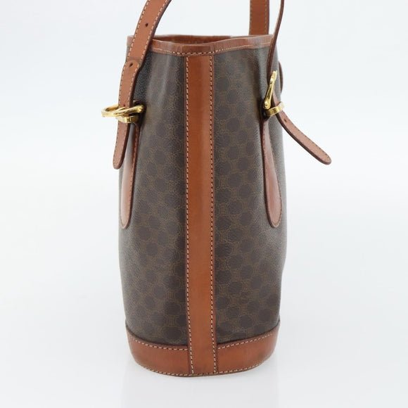 CELINE Macadam Canvas Tote Bag PVC Leather Brown Gold Auth 180666