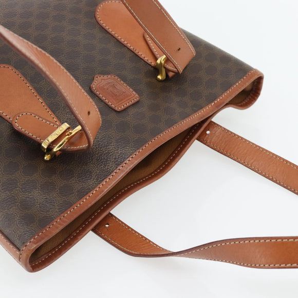 CELINE Macadam Canvas Tote Bag PVC Leather Brown Gold Auth 180666