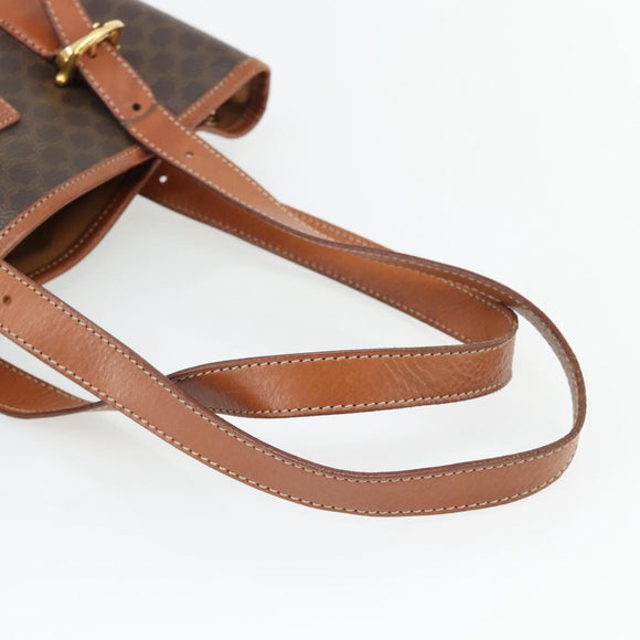 CELINE Macadam Canvas Tote Bag PVC Leather Brown Gold Auth 180666