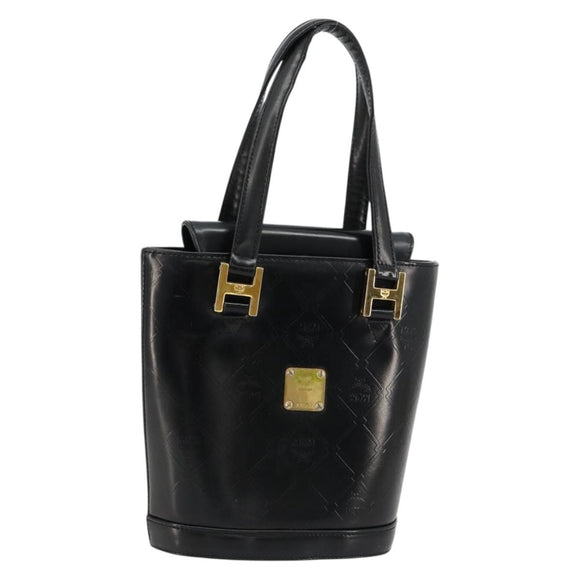 MCM Vicetos Logogram Hand Bag Leather Black Gold Auth 180670