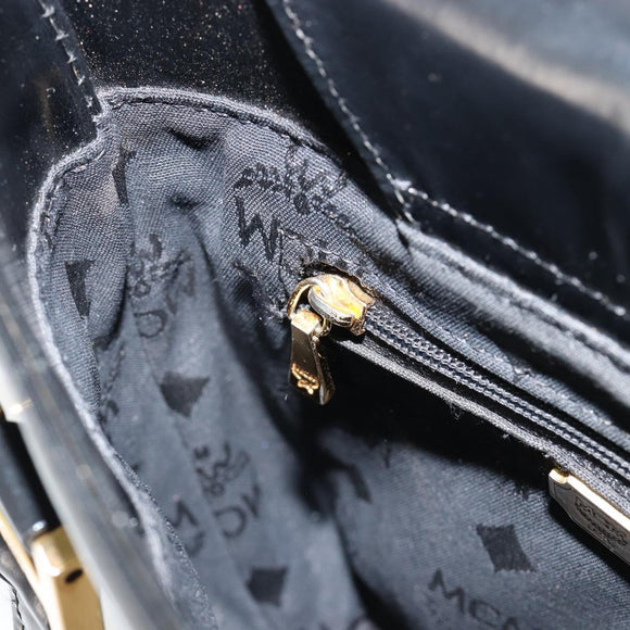 MCM Vicetos Logogram Hand Bag Leather Black Gold Auth 180670
