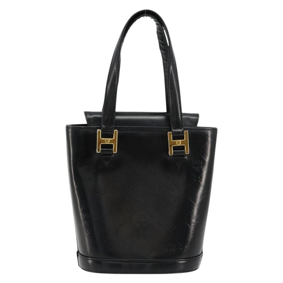 MCM Vicetos Logogram Hand Bag Leather Black Gold Auth 180670