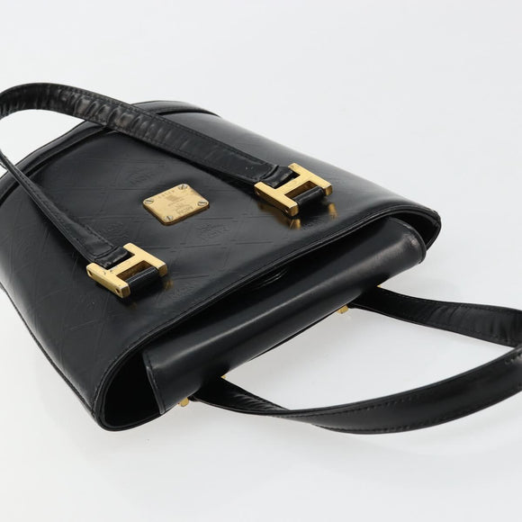MCM Vicetos Logogram Hand Bag Leather Black Gold Auth 180670