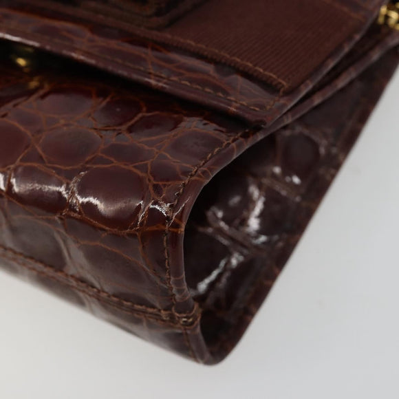 Salvatore Ferragamo Vara Ribbon Chain Bag Leather Bordeaux Gold Auth 180672