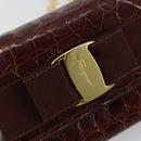 Salvatore Ferragamo Vara Ribbon Chain Bag Leather Bordeaux Gold Auth 180672-17