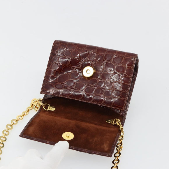 Salvatore Ferragamo Vara Ribbon Chain Bag Leather Bordeaux Gold Auth 180672