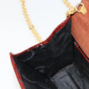 Salvatore Ferragamo Vara Ribbon Chain Bag Leather Bordeaux Gold Auth 180672-19