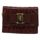 Salvatore Ferragamo Vara Ribbon Chain Bag Leather Bordeaux Gold Auth 180672-13