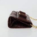 Salvatore Ferragamo Vara Ribbon Chain Bag Leather Bordeaux Gold Auth 180672-3