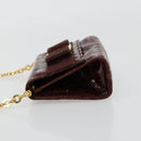 Salvatore Ferragamo Vara Ribbon Chain Bag Leather Bordeaux Gold Auth 180672-4