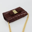 Salvatore Ferragamo Vara Ribbon Chain Bag Leather Bordeaux Gold Auth 180672-6