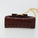 Salvatore Ferragamo Vara Ribbon Chain Bag Leather Bordeaux Gold Auth 180672-5