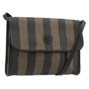 FENDI Pecan Canvas Shoulder Bag PVC Brown Black Auth 180678-1