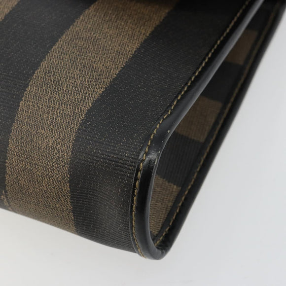 FENDI Pecan Canvas Shoulder Bag PVC Brown Black Auth 180678