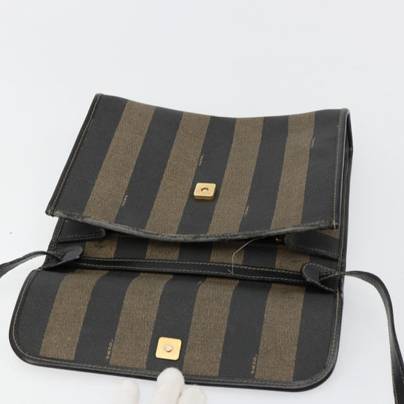 FENDI Pecan Canvas Shoulder Bag PVC Brown Black Auth 180678