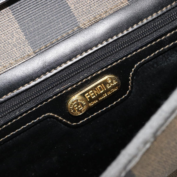 FENDI Pecan Canvas Shoulder Bag PVC Brown Black Auth 180678
