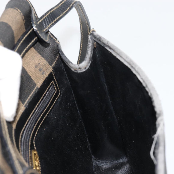 FENDI Pecan Canvas Shoulder Bag PVC Brown Black Auth 180678