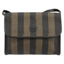 FENDI Pecan Canvas Shoulder Bag PVC Brown Black Auth 180678-13