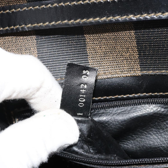FENDI Pecan Canvas Shoulder Bag PVC Brown Black Auth 180678