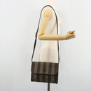 FENDI Pecan Canvas Shoulder Bag PVC Brown Black Auth 180678-24