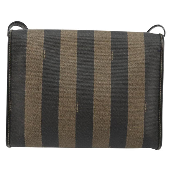 FENDI Pecan Canvas Shoulder Bag PVC Brown Black Auth 180678