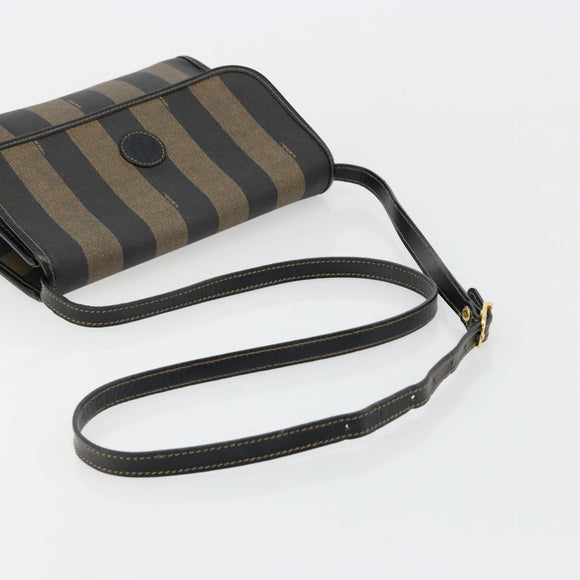 FENDI Pecan Canvas Shoulder Bag PVC Brown Black Auth 180678