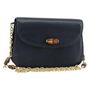 GUCCI Bamboo Chain Shoulder Bag Leather Navy Gold Auth 180679-1