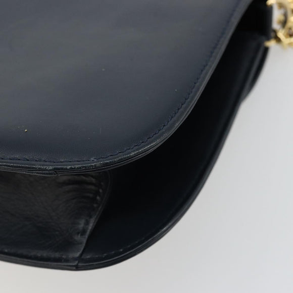 GUCCI Bamboo Chain Shoulder Bag Leather Navy Gold Auth 180679
