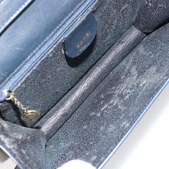 GUCCI Bamboo Chain Shoulder Bag Leather Navy Gold Auth 180679