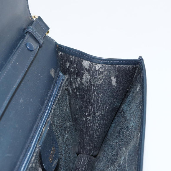 GUCCI Bamboo Chain Shoulder Bag Leather Navy Gold Auth 180679