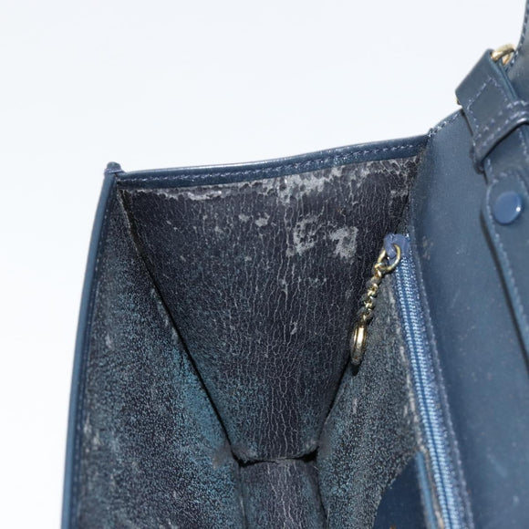 GUCCI Bamboo Chain Shoulder Bag Leather Navy Gold Auth 180679
