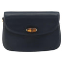 GUCCI Bamboo Chain Shoulder Bag Leather Navy Gold Auth 180679-2