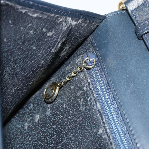 GUCCI Bamboo Chain Shoulder Bag Leather Navy Gold Auth 180679