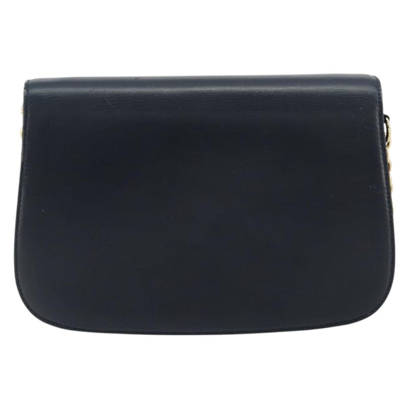 GUCCI Bamboo Chain Shoulder Bag Leather Navy Gold Auth 180679