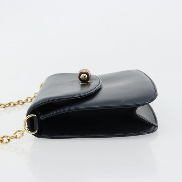 GUCCI Bamboo Chain Shoulder Bag Leather Navy Gold Auth 180679