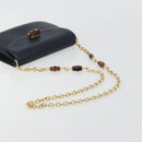 GUCCI Bamboo Chain Shoulder Bag Leather Navy Gold Auth 180679-7
