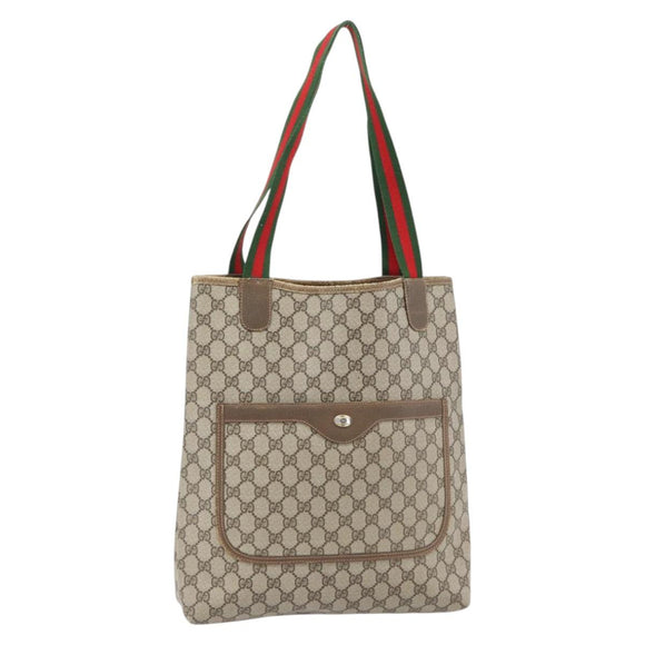 GUCCI GG Supreme Web Sherry Line Tragetasche PVC Beige Rot 39 02 003 Auth 180682