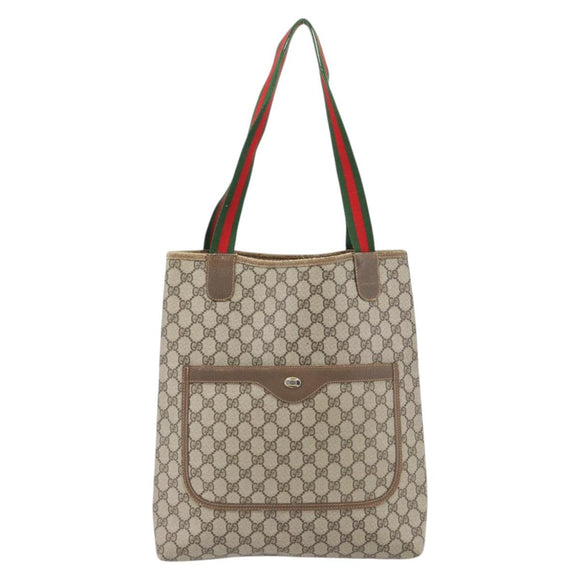 GUCCI GG Supreme Web Sherry Line Tragetasche PVC Beige Rot 39 02 003 Auth 180682