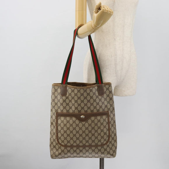 GUCCI GG Supreme Web Sherry Line Tragetasche PVC Beige Rot 39 02 003 Auth 180682